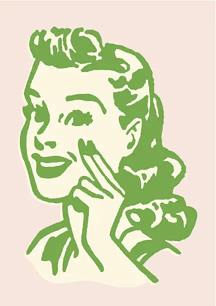 Vector illustration of Woman with Two Fingers Held to Her Cheek