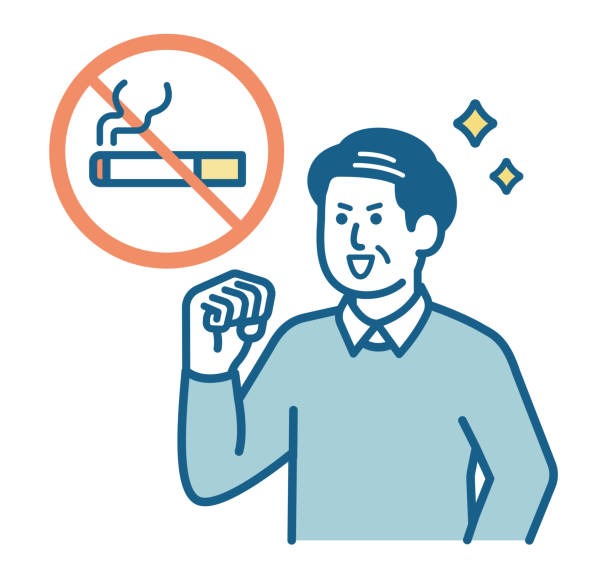 älterer mann beschließt, mit dem rauchen aufzuhören - 60 69 jahre stock-grafiken, -clipart, -cartoons und -symbole