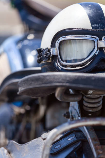 istock Vintage motorcycle helmet on a motorcycle 1833956052
