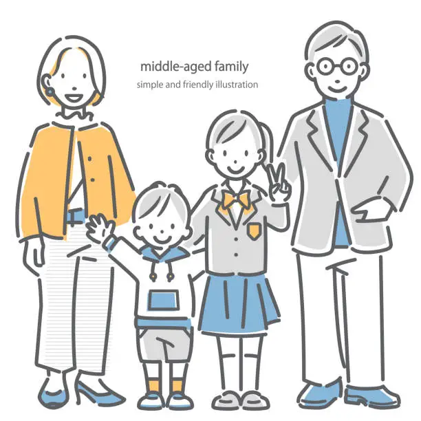 Vector illustration of middle aged family, simple illustration