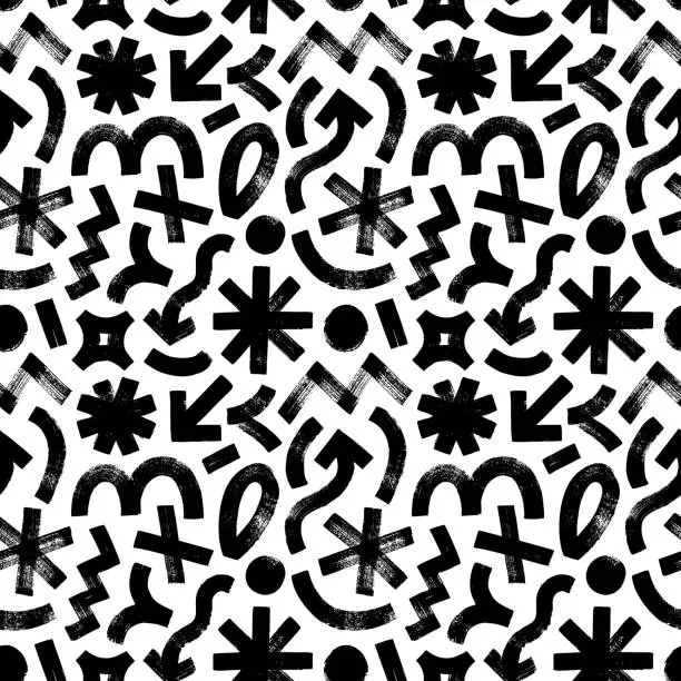 Vector illustration of Abstract geometric shape and bold doodles seamless pattern.