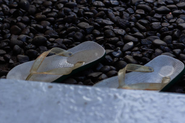Sandals soaked in rain