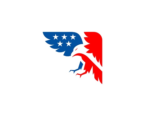 Flying eagle with us flag theme icon