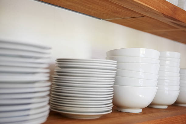 istock Stacks of plates and bowls 183405088