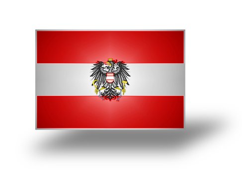 State and war flag and state and naval ensign with coat of arms of Austria (stylized I).