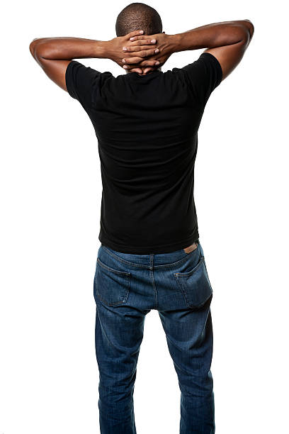 Standing Young Man With Hands Clasped Behind Head, Rear View Portrait of a young male on a white background. http://s3.amazonaws.com/drbimages/m/courow.jpg ass boy stock pictures, royalty-free photos & images