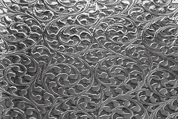 istock Silver Metal Hand Crafted Swirls and Floral Background 183406418