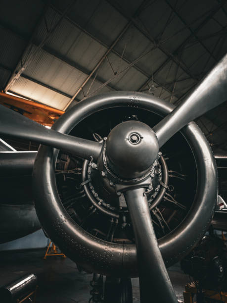 istock Propeller aircraft engine, vintage aircraft engine. 1834069908