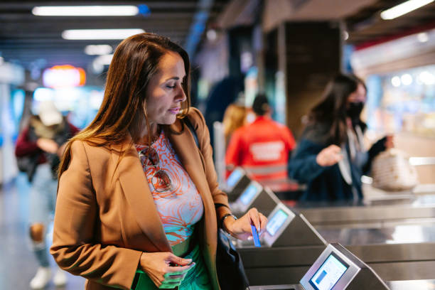 istock Woman at subway boarding gate 1834075626