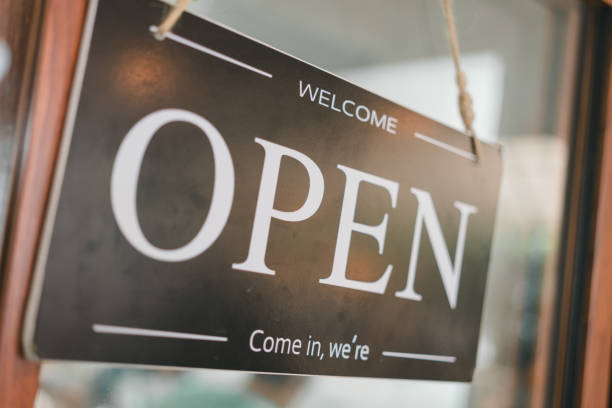 istock Open sign on a glass door 1834077714