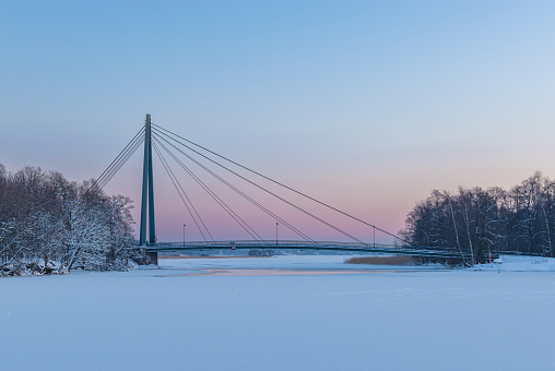 bridge over a frozen river in winter, Helsinki, Finland in Helsinki, Uusimaa, Finland