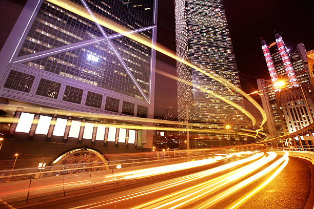 숙박 트래픽 hong kong - motion lightbox city traffic 뉴스 사진 이미지