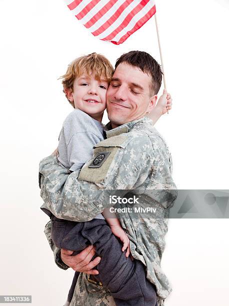 American Soldier With His Son Stock Photo - Download Image Now - Adult, Adults Only, American Culture