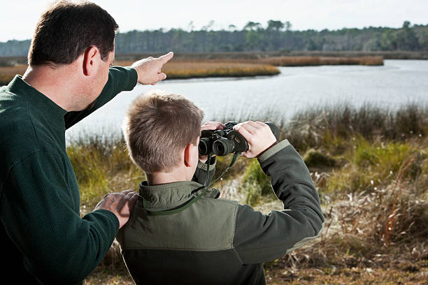 istock Father and son enjoying scenic view 183411520
