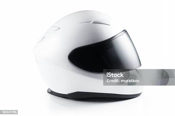 Capacete De Motocicleta Branco - Fotografias de stock e mais imagens de Capacete - Capacete, Capacete de desporto, Capacete de trabalho