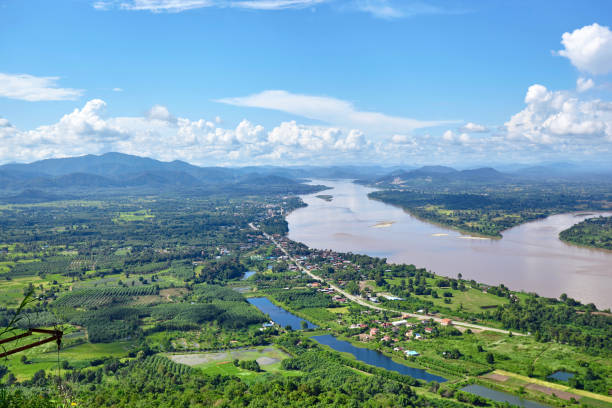 Over border short of Mea-Kong river between Thailand and Laos Over border short of Mea-Kong river between Thailand and Laos in Nong Khai Nok, Ubon Ratchathani, Thailand nong khai province stock pictures, royalty-free photos & images