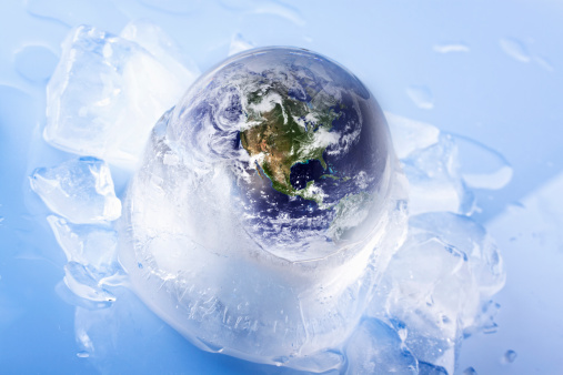 Frozen Globe covered in ice.Earth globe image provided by NASAhttp://visibleearth.nasa.gov/