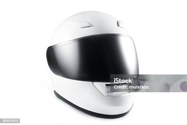 White Motorcycle Helmet With Black Visor On White Background Stock Photo - Download Image Now