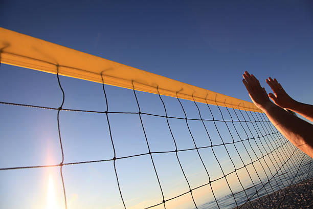istock Backlight shot of hands playing beach volleyball 183412197