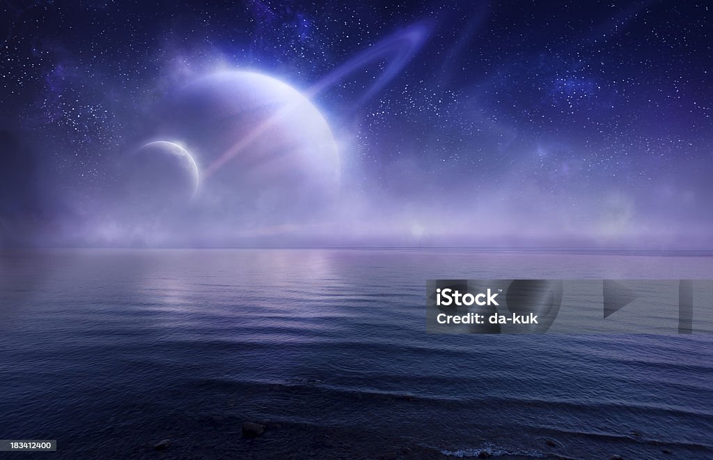 Futuristische Abend seascape - Lizenzfrei Planet Stock-Foto