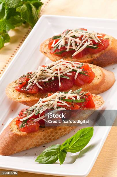 Bruschetta Stock Photo - Download Image Now - Appetizer, Basil, Bread