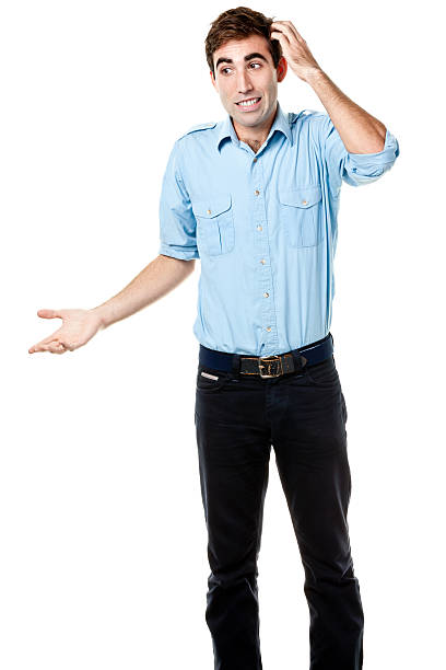 Nervous Uncertain Man Scratches His Head Portrait of a man on a white background.http://s3.amazonaws.com/drbimages/m/bregor.jpg sheepish look stock pictures, royalty-free photos & images