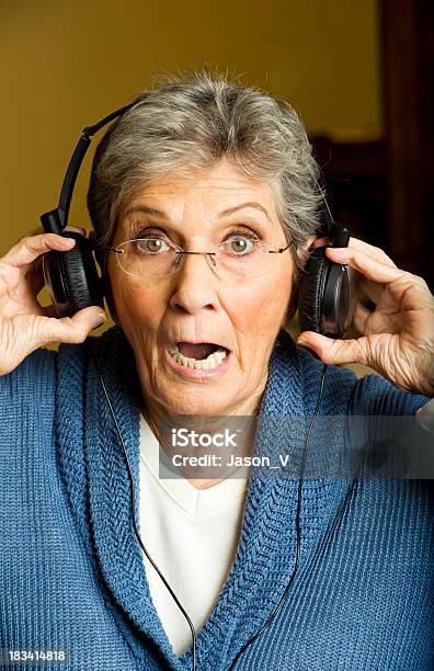 Shocked Grandmother Stock Photo - Download Image Now - Headphones, Noise, Shock