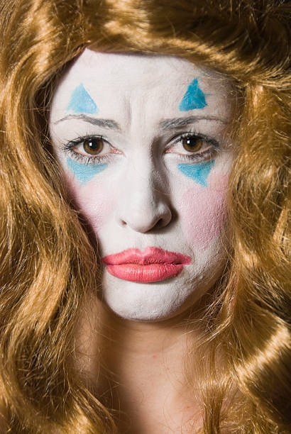 triste donna mime - clown mime sadness depression foto e immagini stock