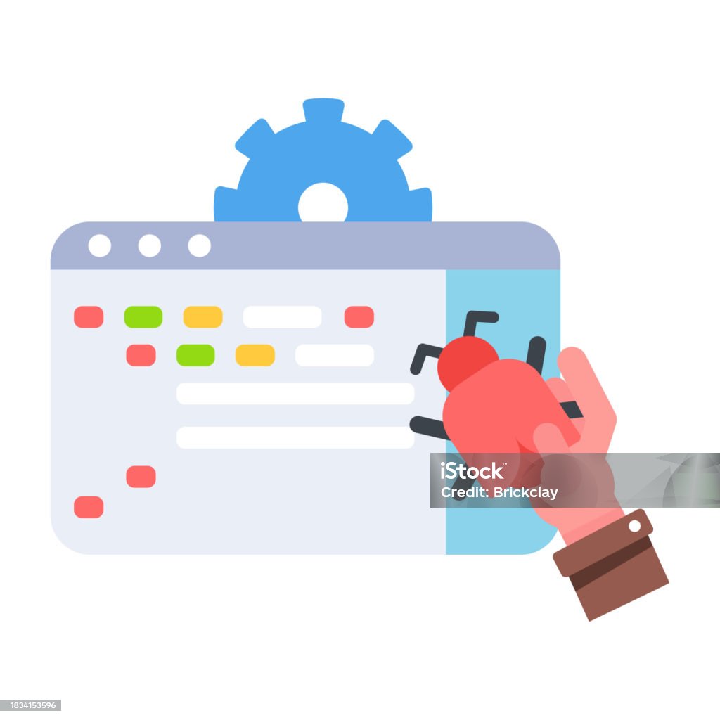 Bug Coding Definition Bug Fixing Stock Illustration - Download Image Now - Flat Design, Gear ...