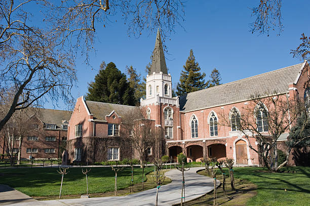 University Chapel This picture shows a beautiful brick chapel on a northern california university. stockton california stock pictures, royalty-free photos & images
