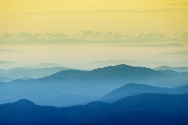 Blue Mountains "Beautiful layers of mountains. Fantastic sunrise over Blue Mountains in New South Wales, Australia.See more images like this in:" blue mountains australia photos stock pictures, royalty-free photos & images