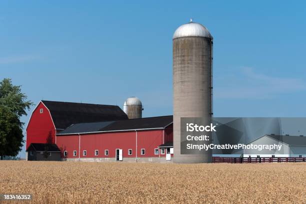 Campo Di Grano Rosso Barns - Fotografie stock e altre immagini di Agricoltura - Agricoltura, Autunno, Blu