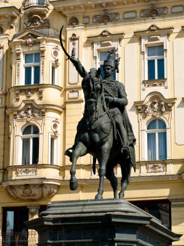 Statue of Duke Josip Jelacic in Ban Jelačić Square Zagreb, Croatia.