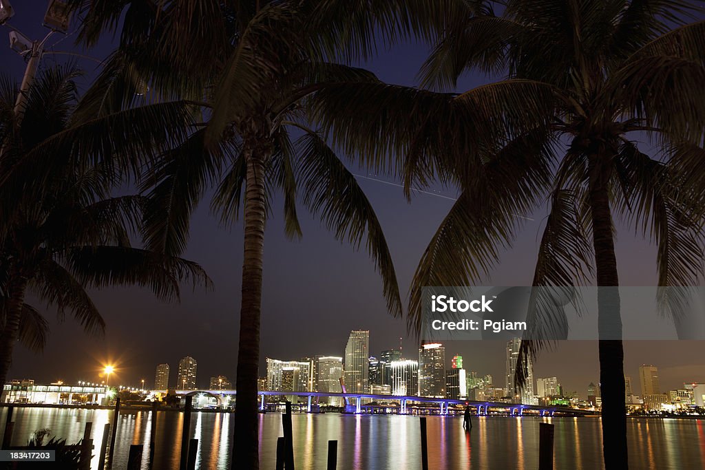 Miami Florida skyline at night Downtown Miami USA over Biscayne Bay Apartment Stock Photo