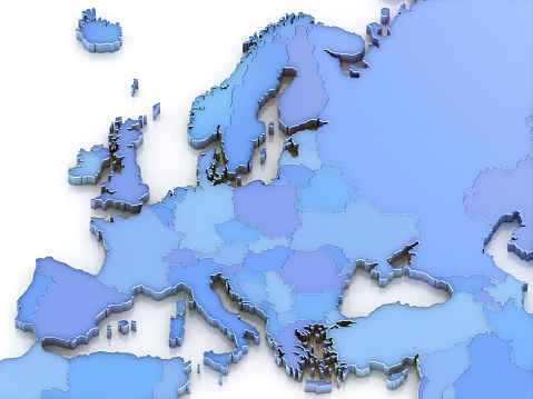 The EU flag wafting in the wind. 3d illustration.