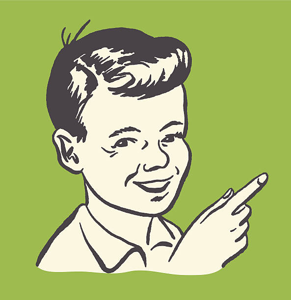 Pointing Boy Pointing Boy vintage hairstyle stock illustrations