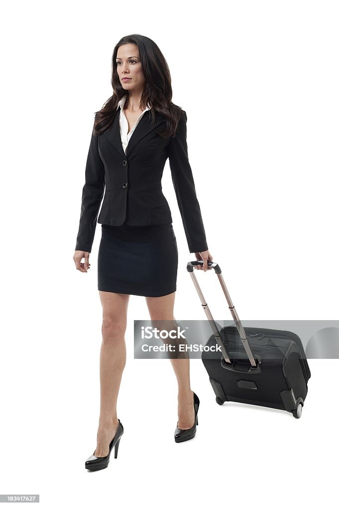 Деловая женщина фармацевтические Продавец Attorney с че�модан изолированные на белом фоне - Стоковые фото Белый фон роялти-фри