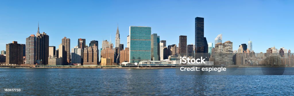 Panorama Midtown Manhattan, NYC Panorama Midtown Manhattan taken from Queens, Trump Tower, United Nations, Chrysler Building. Chrysler Building Stock Photo