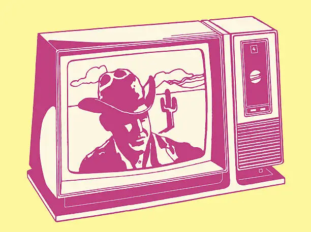 Vector illustration of Television Airing a Cowboy Show