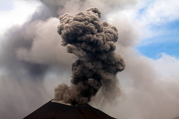 Anak Krakatau volcano ash cloud Location: Indonesia. Date of photo: january 2011. bromo tengger semeru national park stock pictures, royalty-free photos & images