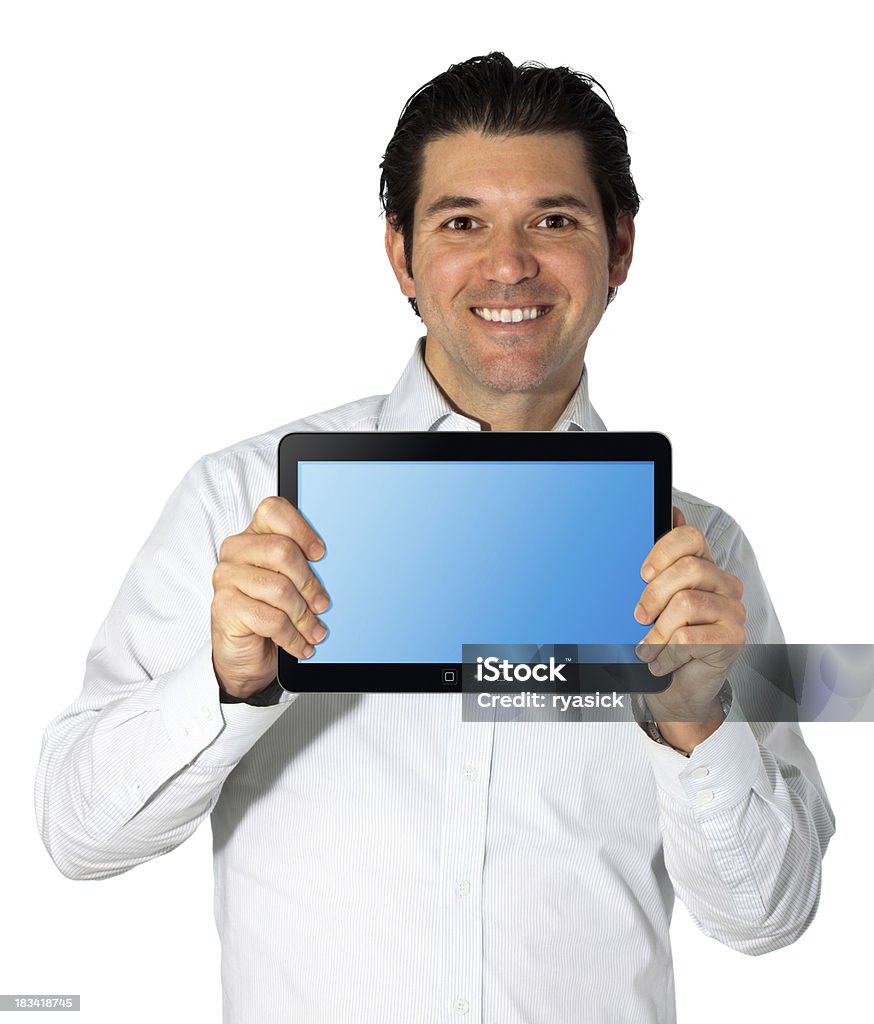 Homem a segurar Touch Pad no Visualizador - Royalty-free Adulto Foto de stock