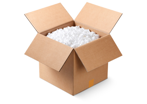 Cardboard box filled with styrofoam peanuts. Similar photographs from my portfolio: