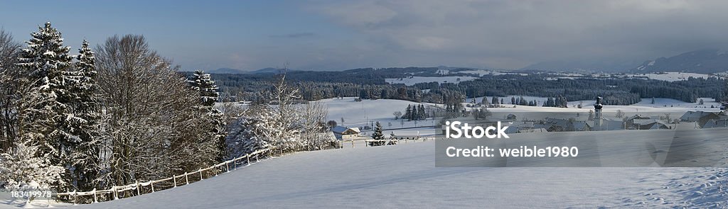 Legno vicino al campo di neve inverno XXL Panorama - Foto stock royalty-free di Agricoltura