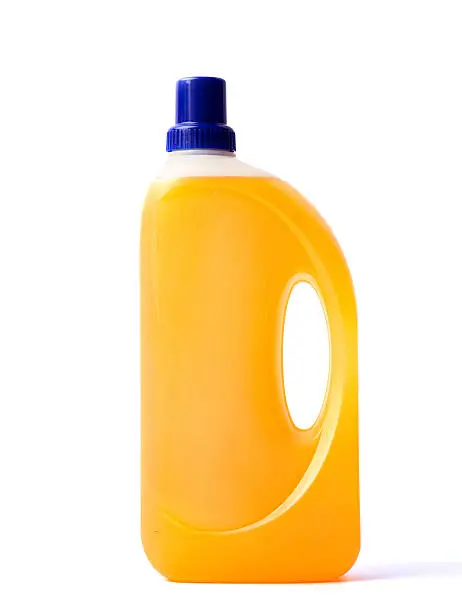 Photo of Bottle of detergent on a white background.