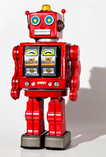 Classic antique tin robot toy from the 1950's and 1960's. This is a photo of the original all tin toy. It is not one of the many modern plastic reproductions.