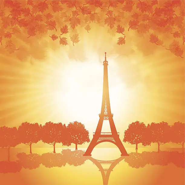 Vector illustration of Paris France - Eiffel Tower in Autumn Background