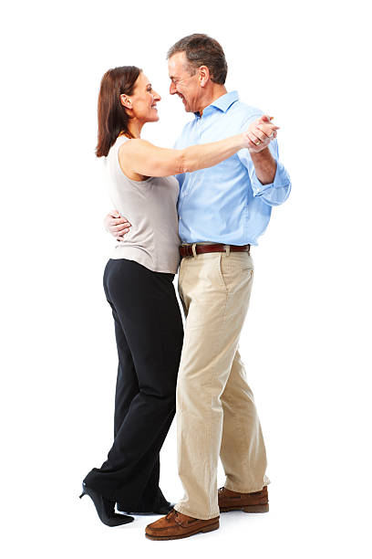 istock Mature couple isolated on white background dancing 183422107