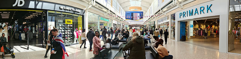 The Internal Panoramic View of The Shopping Mall Formerly Know as The Arndale Shopping Mall. The Mall's Building is Always Busy with Local Public of Luton City of England. UK. May 5th, 2023