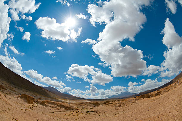 Desert Salvador Dali Desert in the Bolivian Altipiano fish eye lens stock pictures, royalty-free photos & images