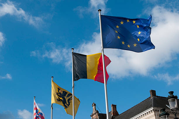 EU and Belgian flags stock photo